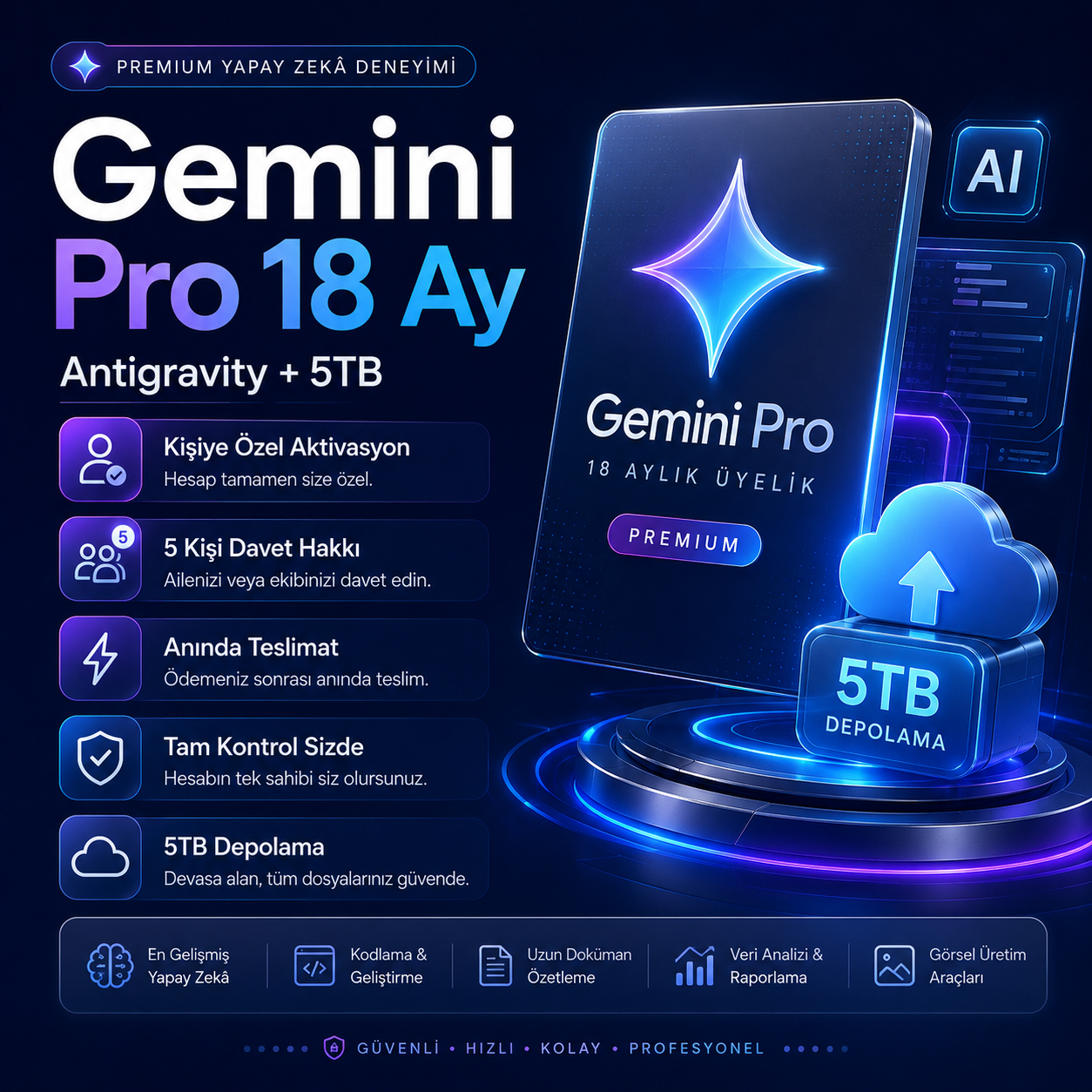 ✨ Gemini Pro 18 Ay + Antigravity + 5 TB | Kişiye Özel Aktivasyon | Hızlı Teslimat